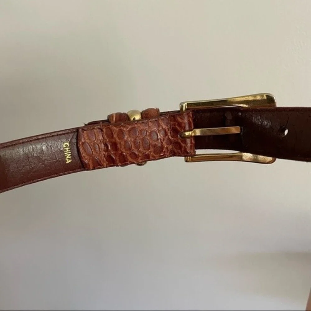 Vintage Italian Calfskin Leather & Brass Buckle Belt